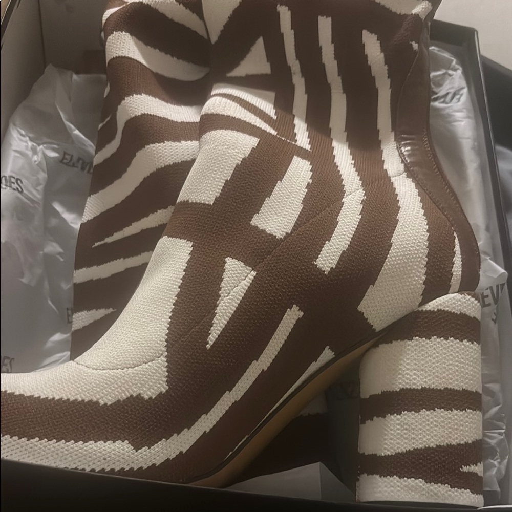 Brown and White Thigh high Heeled Boots with Elegant Design